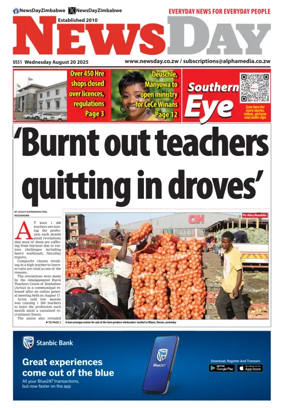 Cover of Newsday (Zimbabwe)