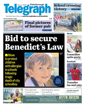 Cover of The Peterborough Evening Telegraph