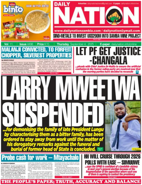 Cover of Daily Nation Newspaper