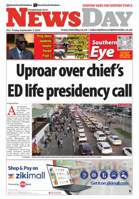 Cover of Newsday (Zimbabwe)