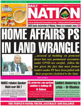 Cover of Daily Nation Newspaper