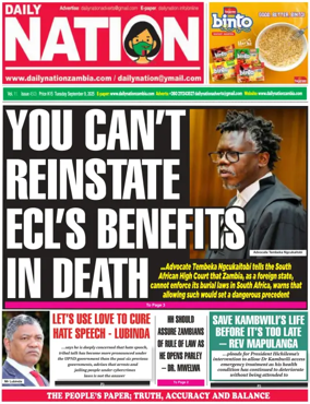 Cover of Daily Nation Newspaper