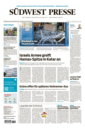 Cover of Südwest Presse (Metzinger Uracher Volksblatt / Der Ermstalbote)