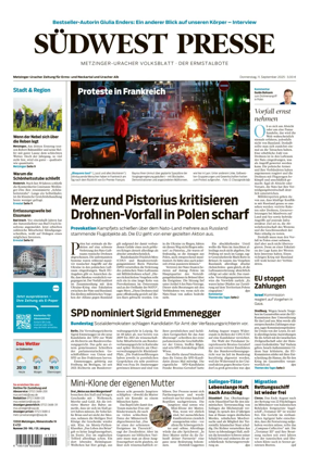 Cover of Südwest Presse (Metzinger Uracher Volksblatt / Der Ermstalbote)