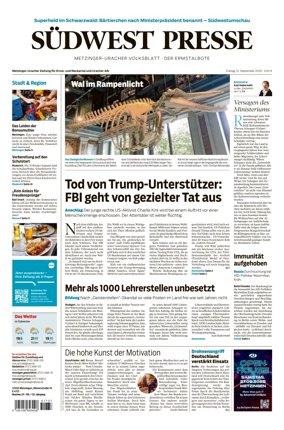 Cover of Südwest Presse (Metzinger Uracher Volksblatt / Der Ermstalbote)