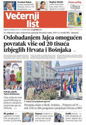 Cover of Večernji list BiH