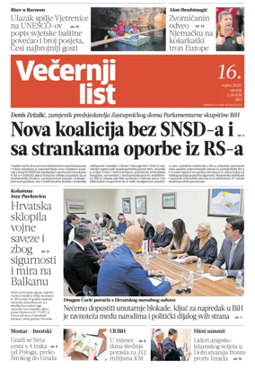 Cover of Večernji list BiH