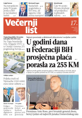 Cover of Večernji list BiH