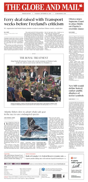 Cover of The Globe and Mail (Prairie Edition)