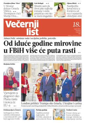 Cover of Večernji list BiH