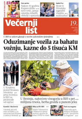 Cover of Večernji list BiH