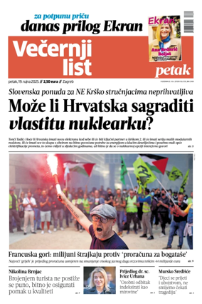 Cover of Večernji list - Zagreb