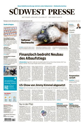 Cover of Südwest Presse (Metzinger Uracher Volksblatt / Der Ermstalbote)