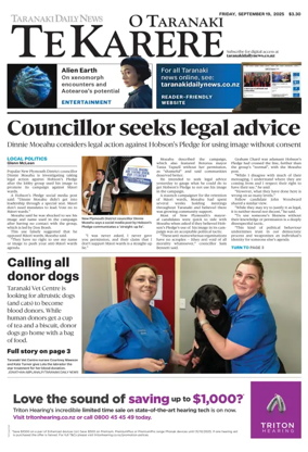 Cover of Taranaki Daily News