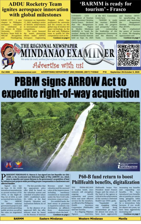 Cover of The Mindanao Examiner Regional Newspaper