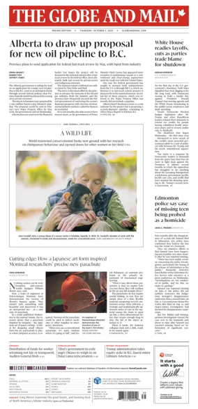 Cover of The Globe and Mail (Prairie Edition)