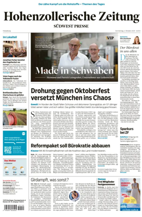 Cover of Hohenzollerische Zeitung