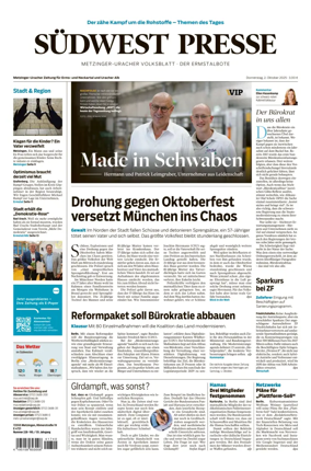 Cover of Südwest Presse (Metzinger Uracher Volksblatt / Der Ermstalbote)