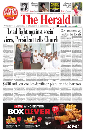 Cover of The Herald (Zimbabwe)
