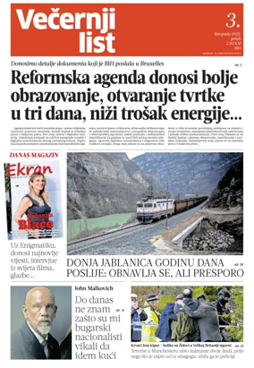 Cover of Večernji list BiH