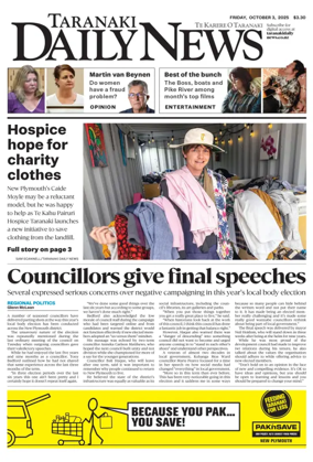 Cover of Taranaki Daily News
