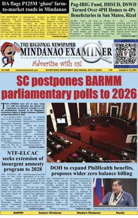 Cover of The Mindanao Examiner Regional Newspaper