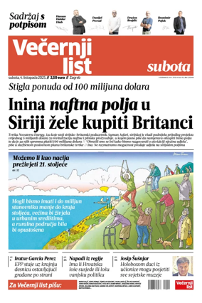 Cover of Večernji list - Zagreb