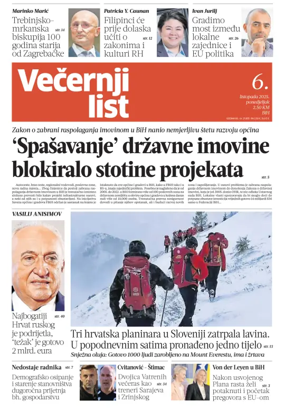 Cover of Večernji list BiH