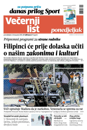 Cover of Večernji list - Zagreb