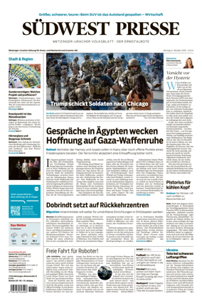 Cover of Südwest Presse (Metzinger Uracher Volksblatt / Der Ermstalbote)