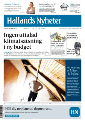 Cover of Hallands Nyheter