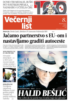 Cover of Večernji list BiH