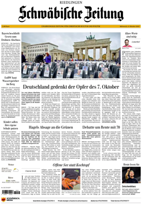 Cover of Schwaebische Zeitung (Riedlingen)