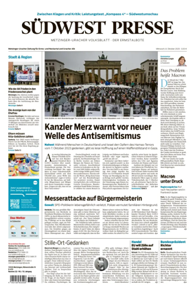 Cover of Südwest Presse (Metzinger Uracher Volksblatt / Der Ermstalbote)