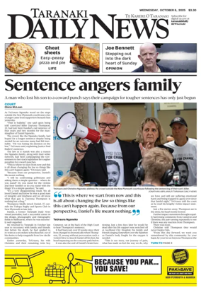 Cover of Taranaki Daily News