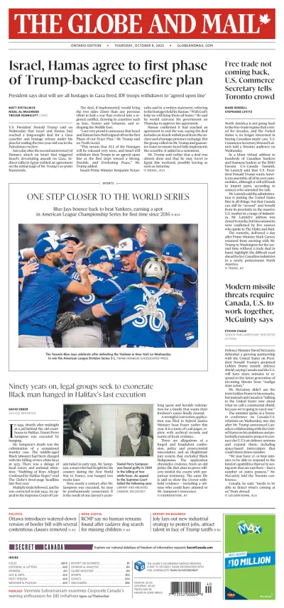 Cover of The Globe and Mail Metro (Ontario Edition)