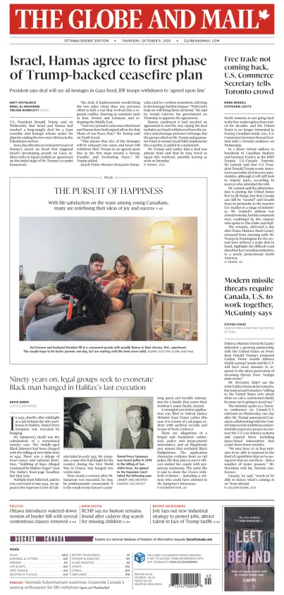 Cover of The Globe and Mail (Ottawa/Quebec Edition)