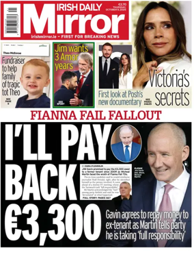 Cover of Irish Daily Mirror