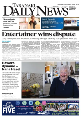 Cover of Taranaki Daily News