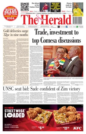 Cover of The Herald (Zimbabwe)