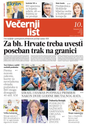 Cover of Večernji list BiH