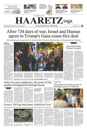 Cover of Haaretz english edition (Friday)