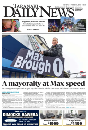 Cover of Taranaki Daily News