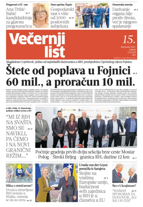 Cover of Večernji list BiH