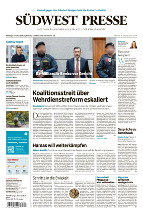 Cover of Südwest Presse (Metzinger Uracher Volksblatt / Der Ermstalbote)