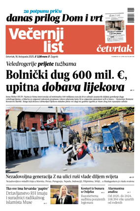 Cover of Večernji list - Zagreb