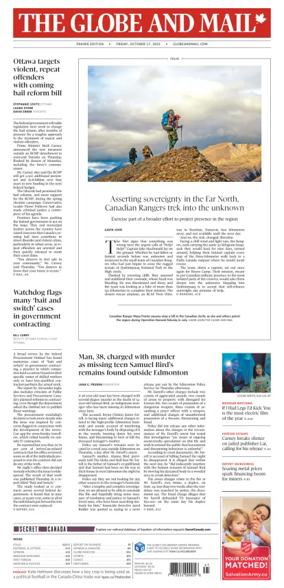 Cover of The Globe and Mail (Prairie Edition)
