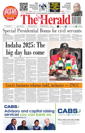 Cover of The Herald (Zimbabwe)