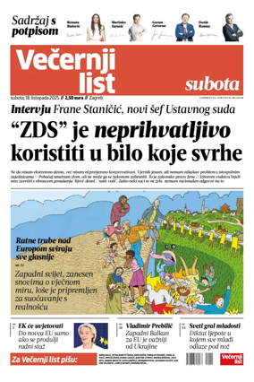 Cover of Večernji list - Zagreb