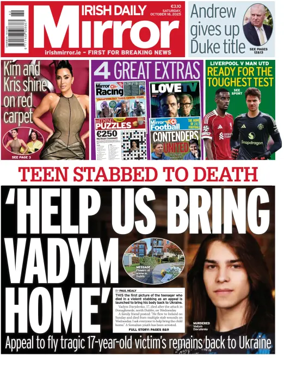 Cover of Irish Daily Mirror